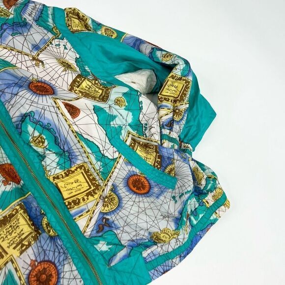 Mureli Silk Windbreaker Womens Medium World Map artsy High Neck Zip-Up Jacket - Picture 2 of 9